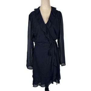 Wilfred by Aritzia Womens Black Chiffon Wrap Dress Long Sleeve Size L Romantic